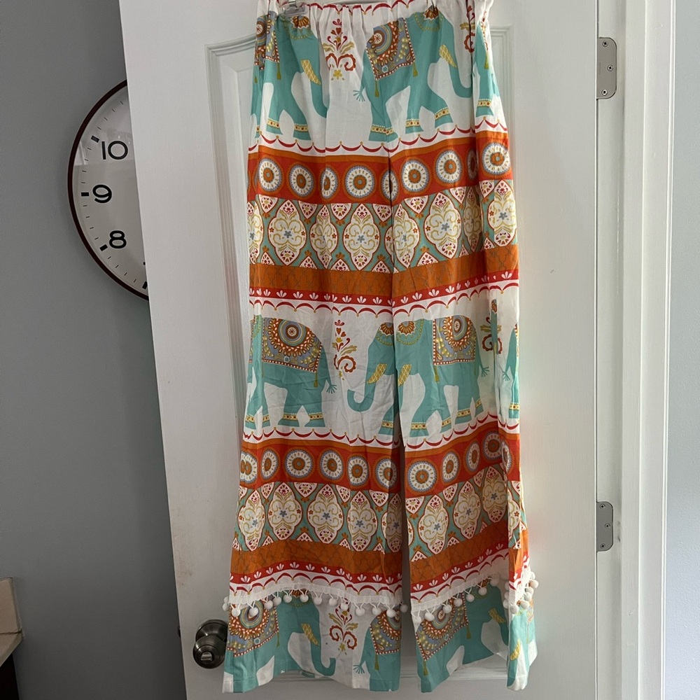 Aubrey Busek Boho Hippie pull on wide leg pants elephant print size M Festival